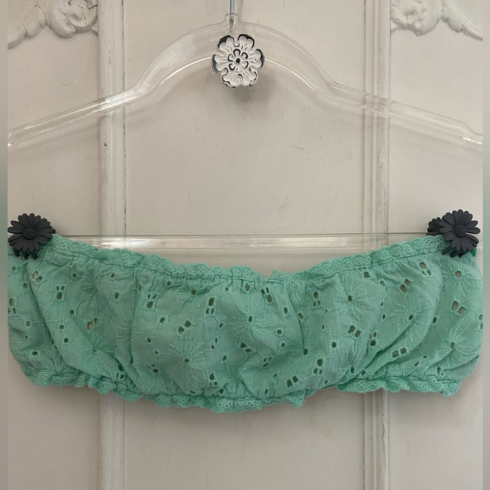 UO Kimchi Blue ruffle eyelet aqua green tube top.medium